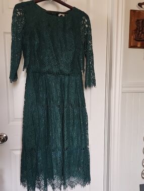 Maniju Green Lace Midi Dress Sz LG